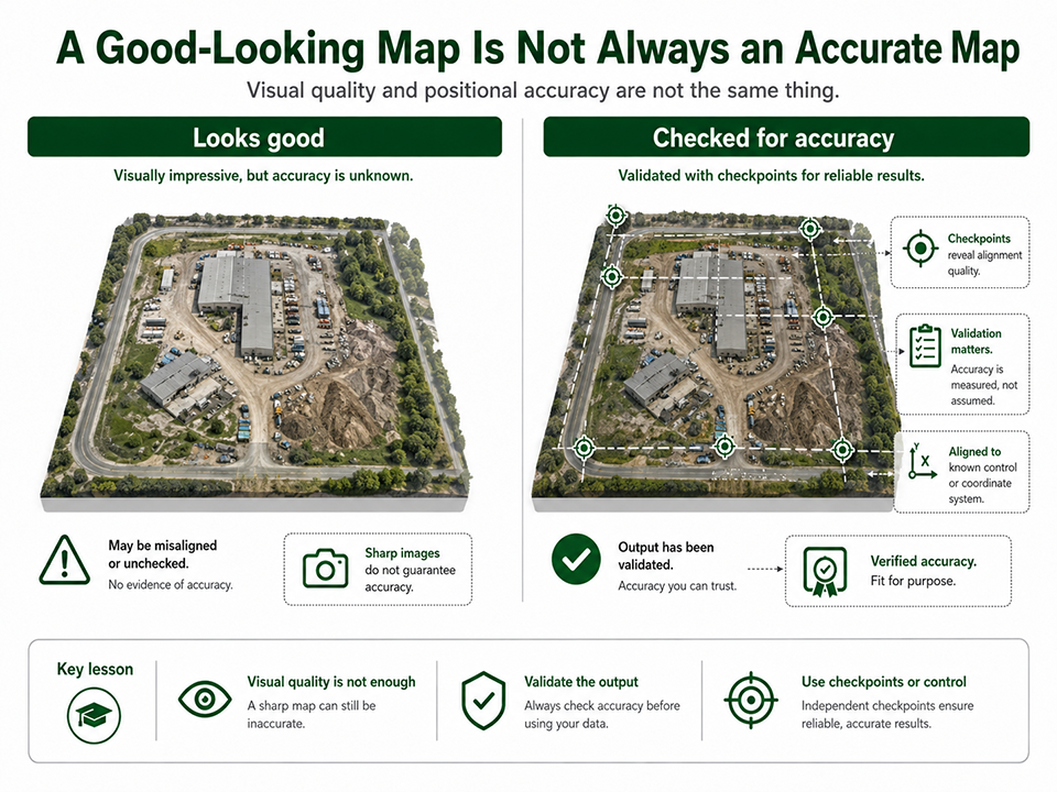Diagram explaining why a good-looking drone map is not always accurate