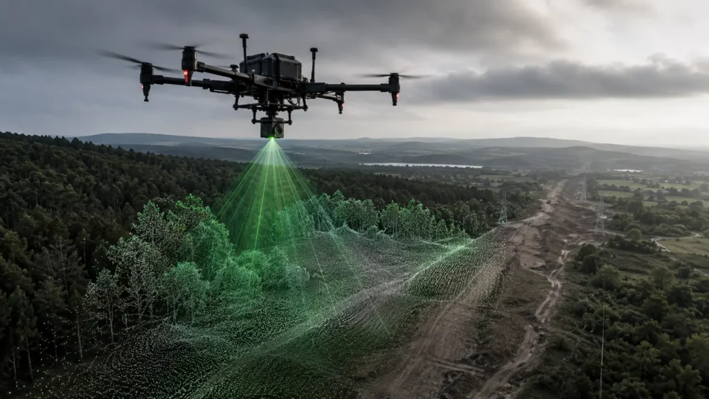 LiDAR point cloud visualisation of terrain captured by drone mapping
