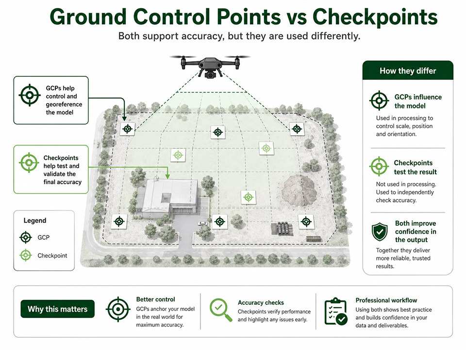 Drone mapping diagram showing ground control points and checkpoints