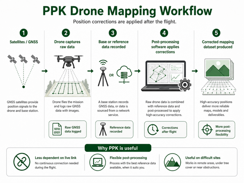 PPK drone mapping workflow showing post-flight correction process